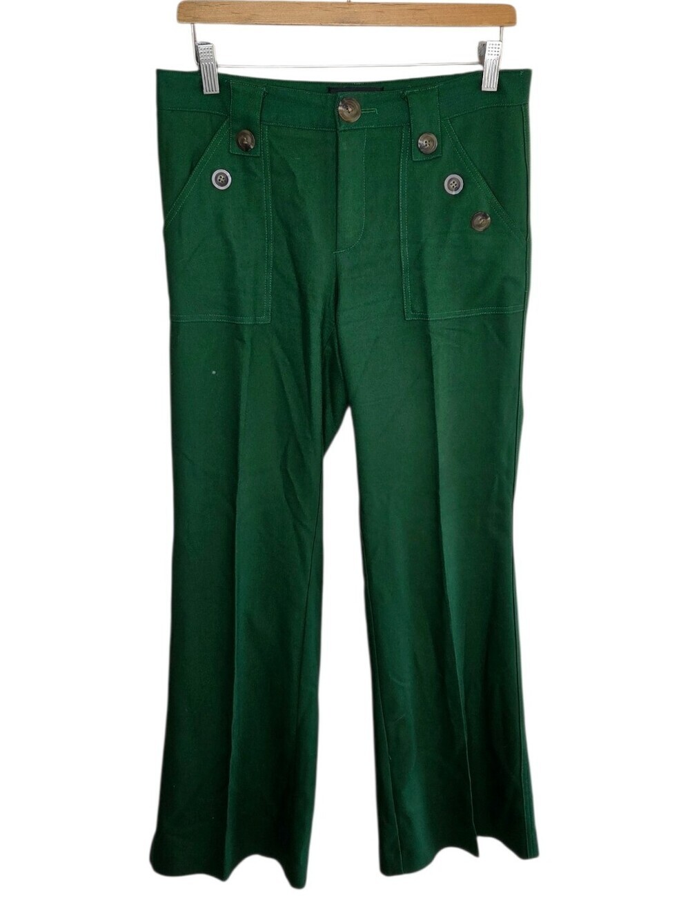 Corey Lynn Calter Anthropologie Green Flared Wide Leg Sailor Pants Size 4